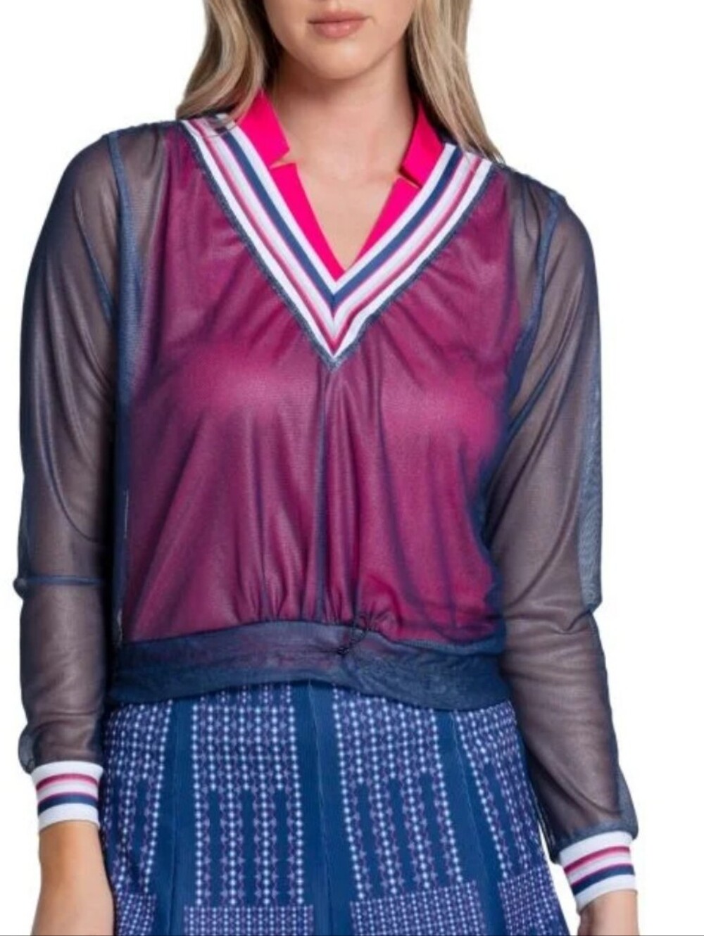Lucky In Love Berry Sweet Mesh Long Sleeve Golf Pullover Size Medium